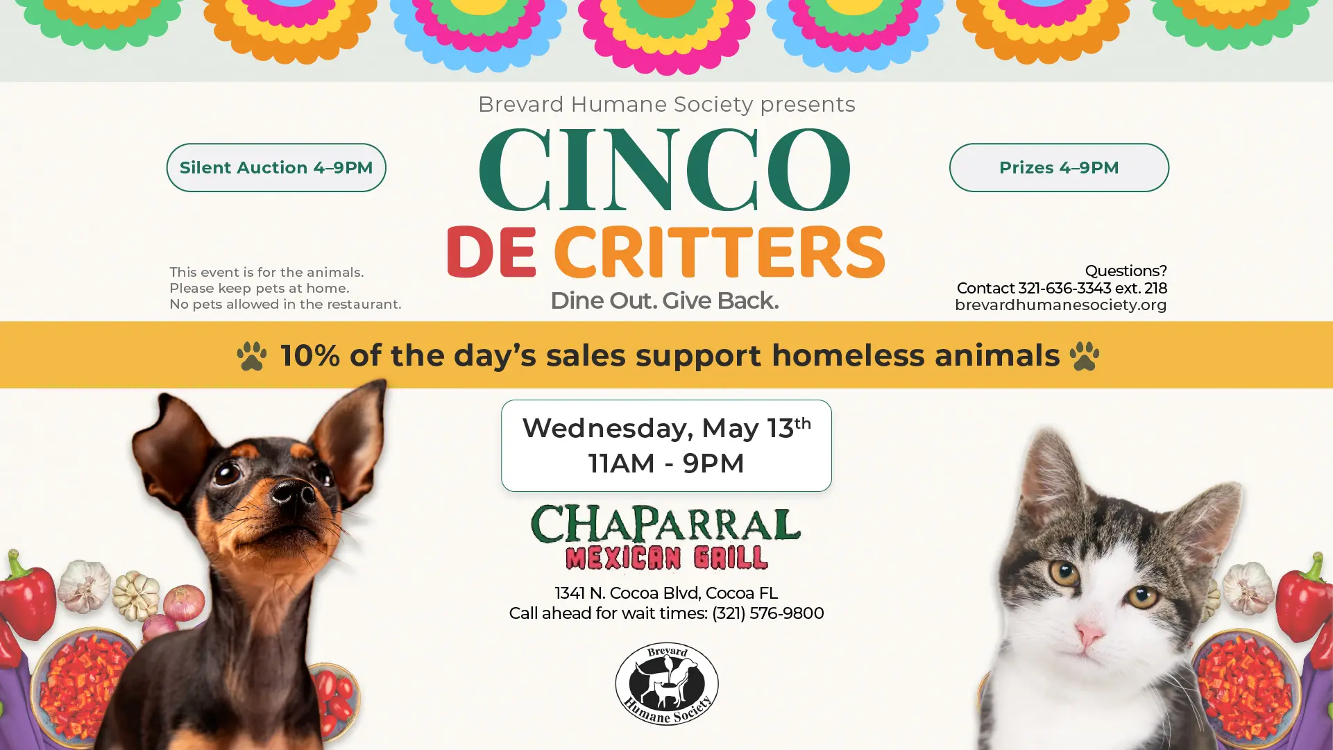 Cinco de Critters May 13th 2026 at Chaparral Mexican Grill